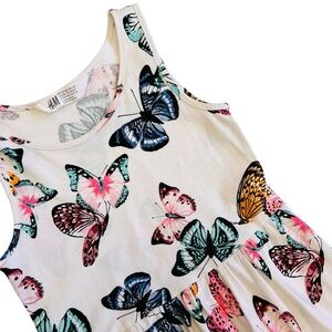 H&M Kids Cotton Butterfly Print Dress Sleeveless White Multicolor Sz 6-8